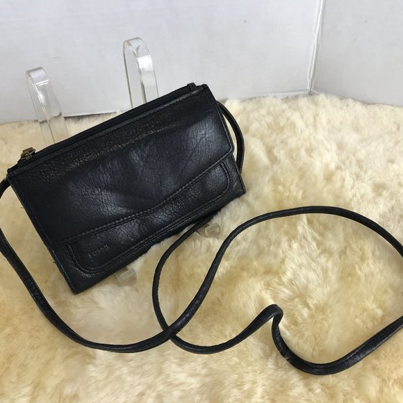 Fossil black leather crossbody wallet - Picture 1 of 5